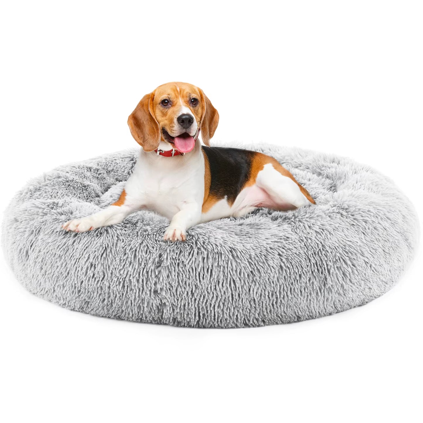 Calming Dog Bed for Medium to Large Dogs Washable Large Pet Bed Anti-Slip round Fluffy Plush Faux Fur Dog Bed
