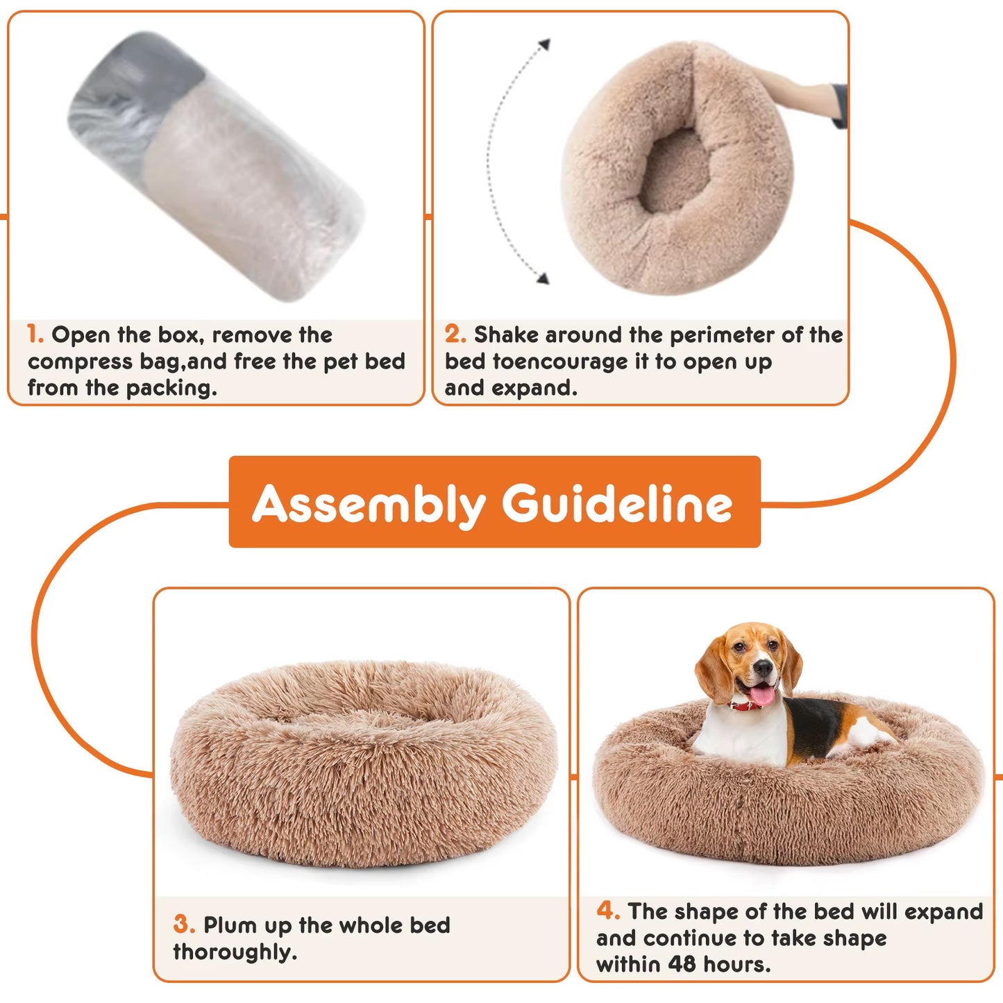 Calming Dog Bed for Medium to Large Dogs Washable Large Pet Bed Anti-Slip round Fluffy Plush Faux Fur Dog Bed
