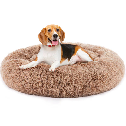 Calming Dog Bed for Medium to Large Dogs Washable Large Pet Bed Anti-Slip round Fluffy Plush Faux Fur Dog Bed
