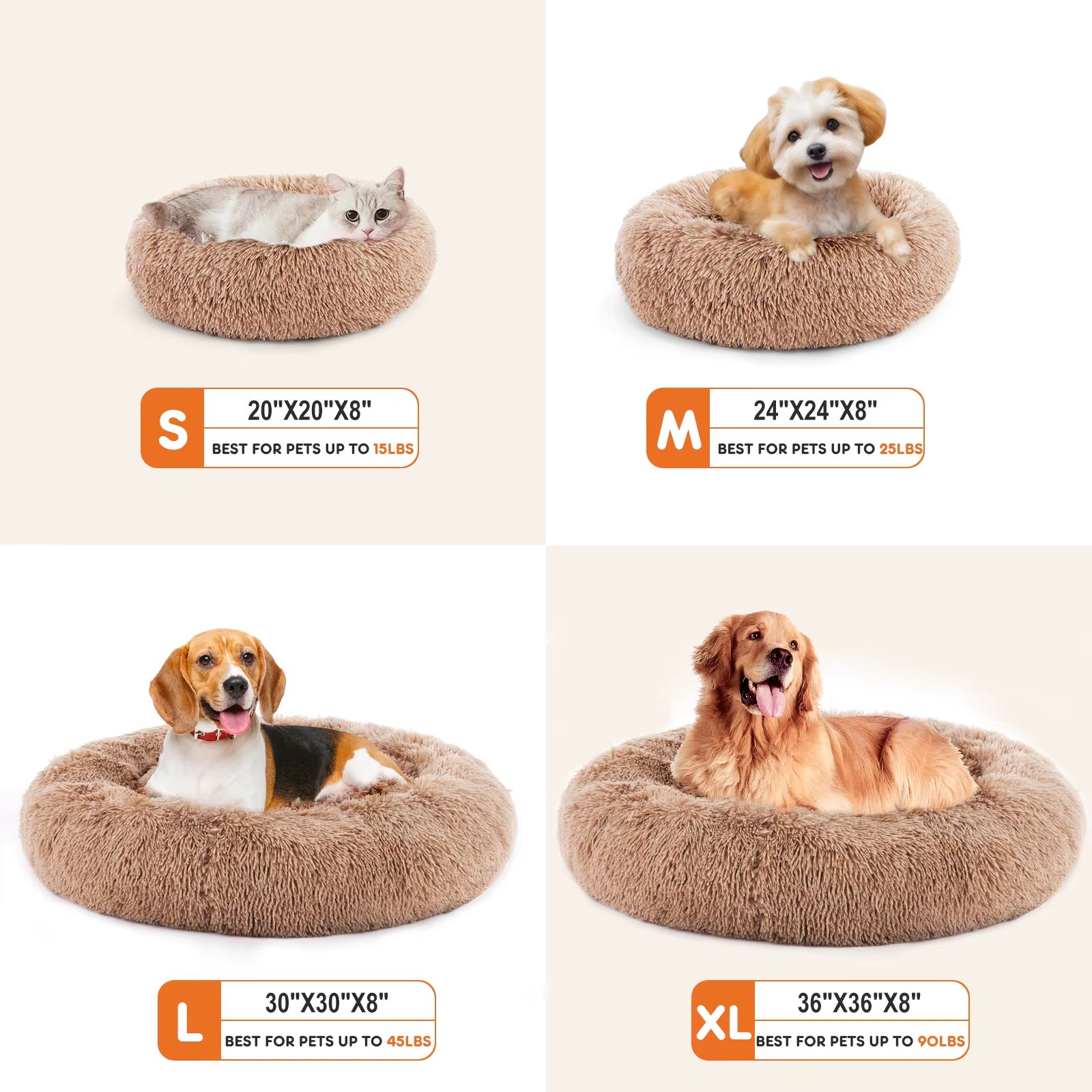Calming Dog Bed for Medium to Large Dogs Washable Large Pet Bed Anti-Slip round Fluffy Plush Faux Fur Dog Bed