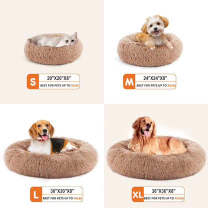 Calming Dog Bed for Medium to Large Dogs Washable Large Pet Bed Anti-Slip round Fluffy Plush Faux Fur Dog Bed